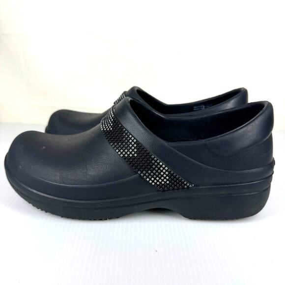 CROCS Nerio Pro II Clogs Women Size 8 Black Chevron Work‎ Shoes Nurse Restaurant - Picture 2 of 10